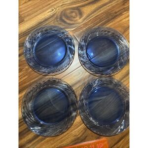 Set 4 PYREX Cobalt Blue Glass FESTIVA  Swirl SALAD Plates 7 5/8"